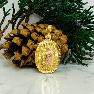 Diamond Cut Virgen de Guadalupe Pendant Medalla 22x14mm / Dije de la Virgencita.